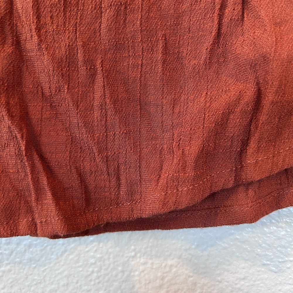 Nanette Lepore Rust Orange Smocked High Neck Ruffle Sleeveless Blouse Small - Picture 7 of 9